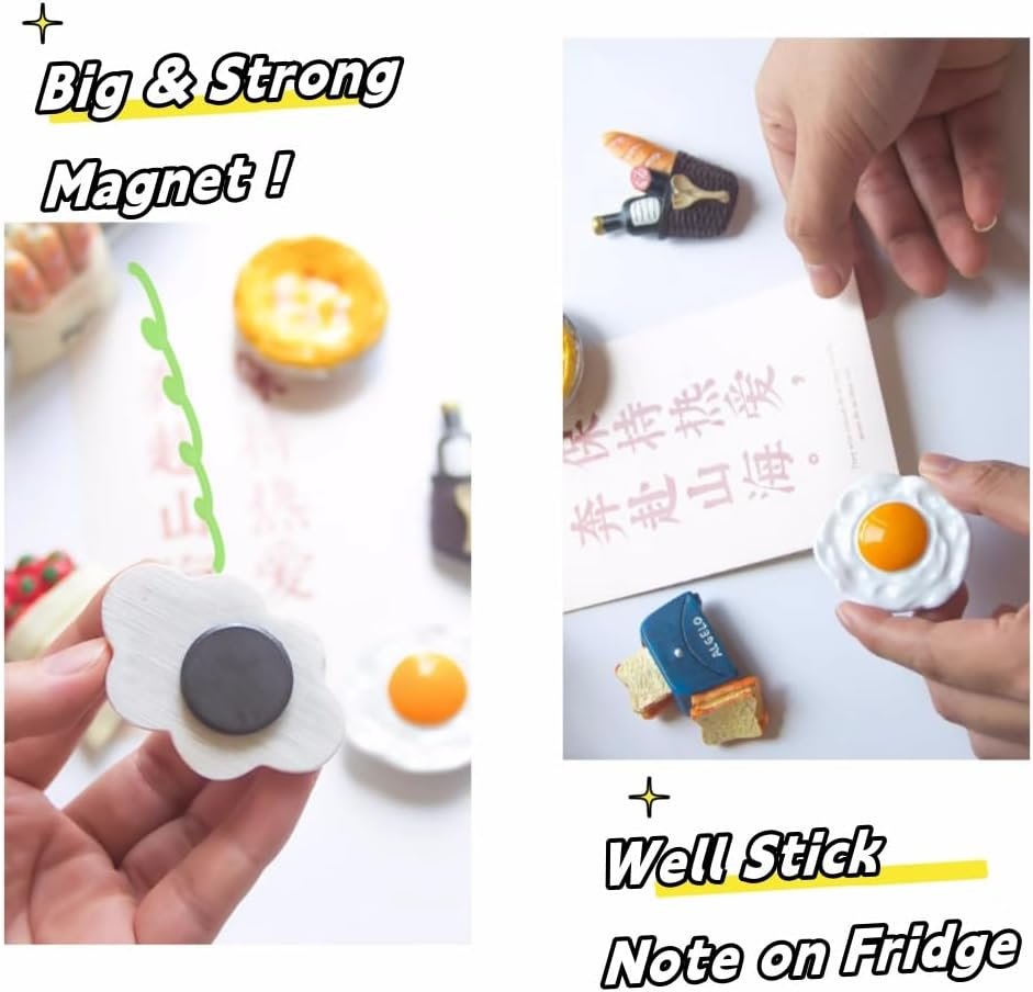 wholesale food refrigerator magnets for home kitchen decor, funny decorative fridge magnets, miniature food mode, with eggs coffee mug bread magnet factory & supplier oem