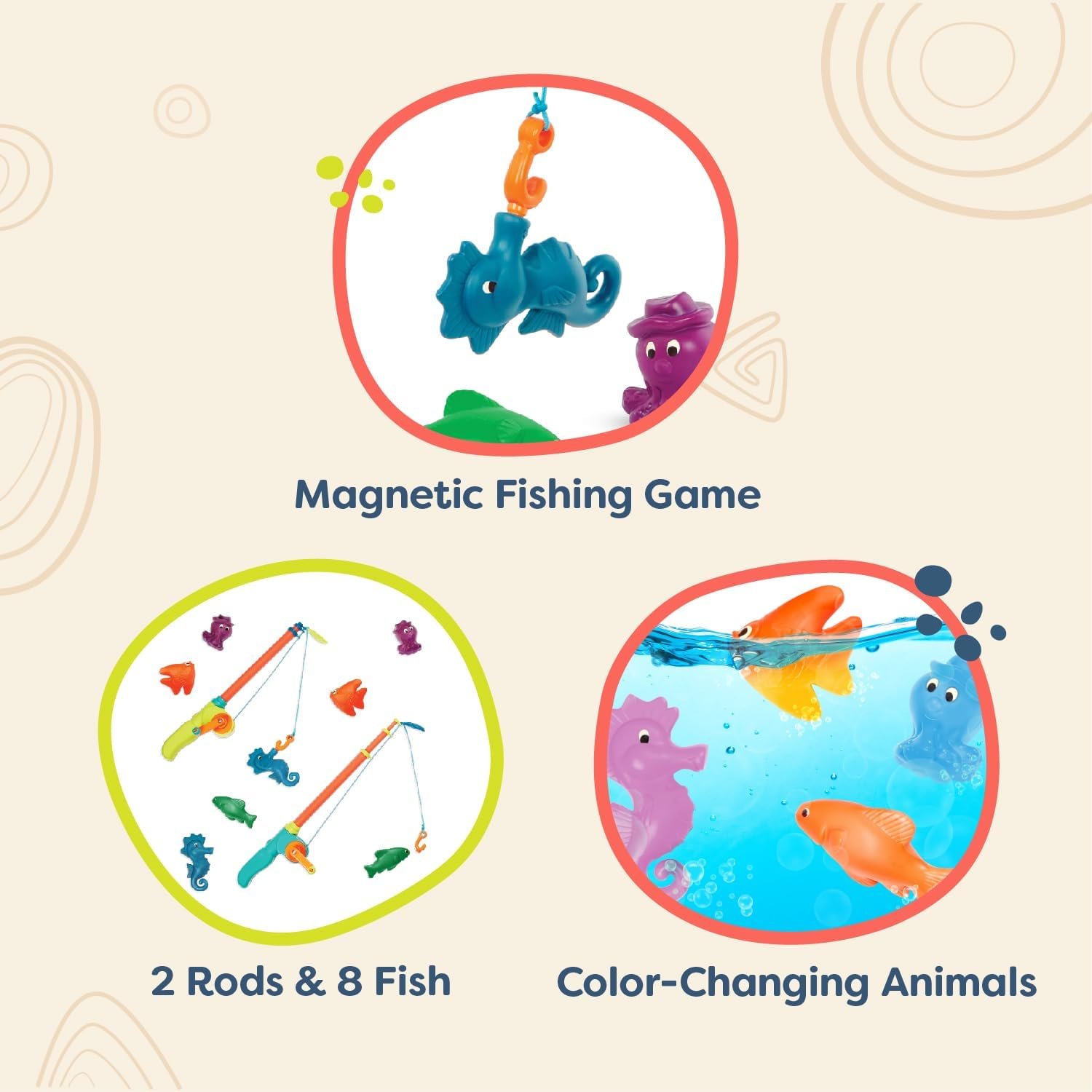 wholesale b. toys - little fisher's kit magnetic fishing playset - 2 rods & 8 color-changing sea animals for pool, tub play - educational toddler toys for hand-eye coordination - ages 3+ factory & supplier oem