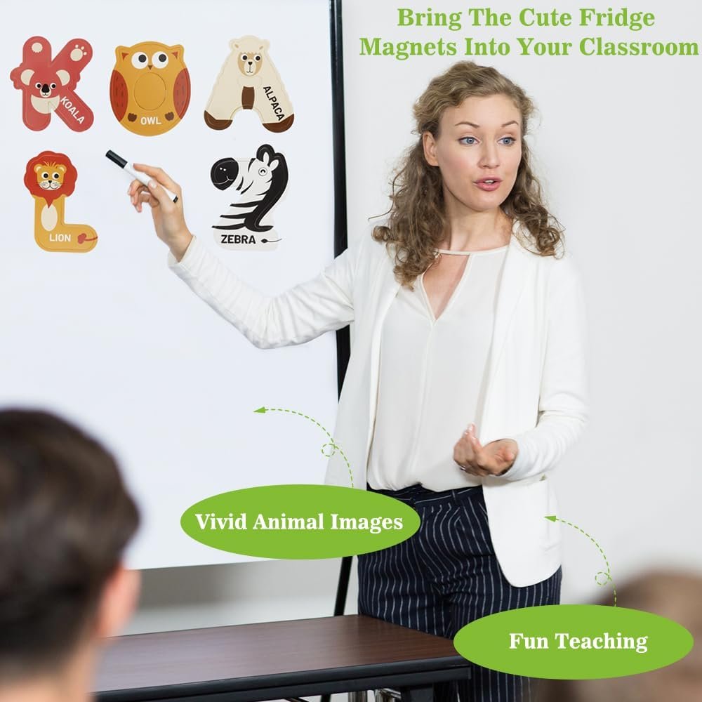 wholesale magnetic letters and number, 42 pcs cute animal alphabet letters fridge magnets uppercase abc refrigerator magnets recognition educational learning spelling magnetic letters and number for whiteboard factory & supplier oem