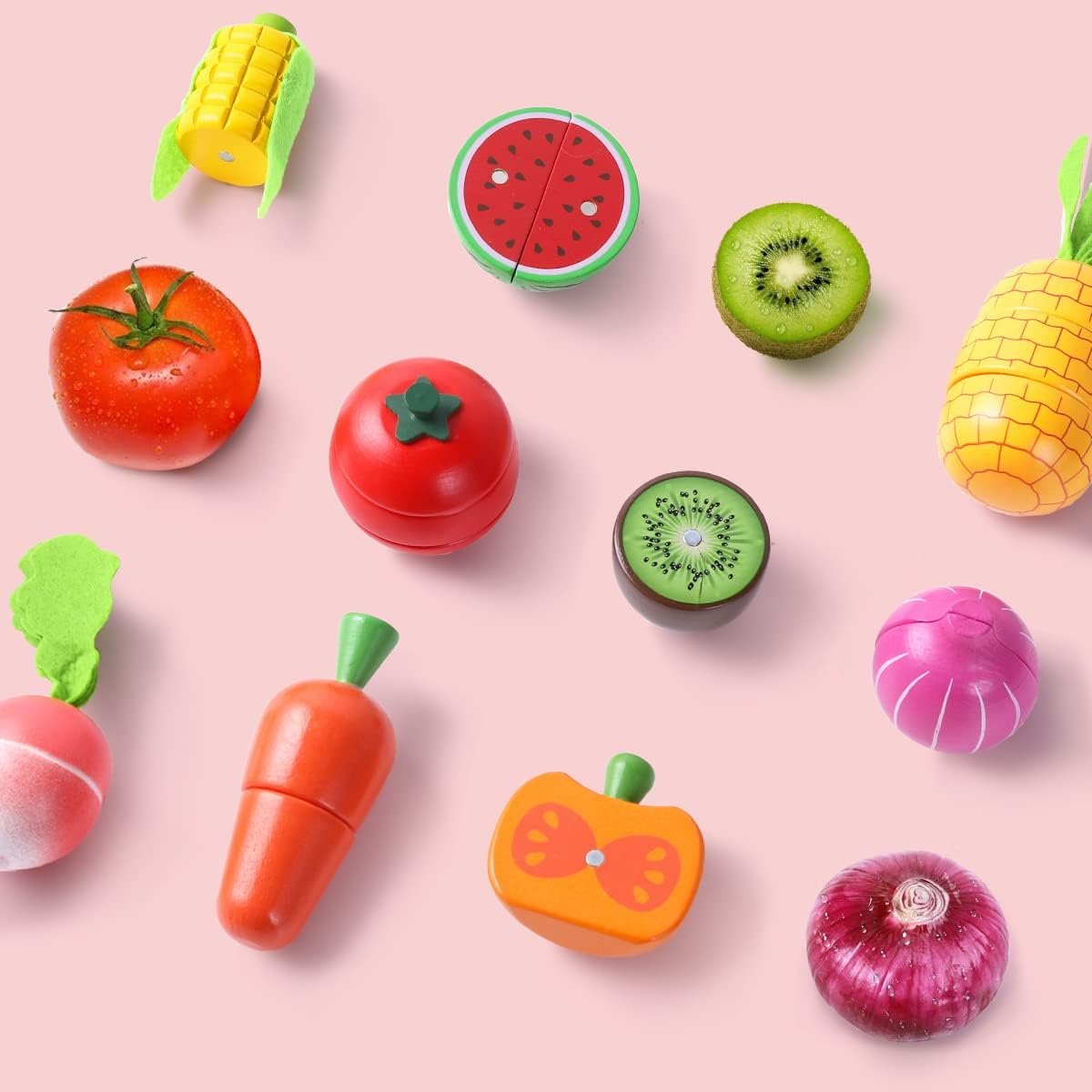 wholesale iplay, ilearn wooden play food toy, kids wood cutting magnetic fruit vegetables, toddler cooking pretend play kitchen food set, montessori educational birthday gift for age 3 4 5 6 7 year old girl boy factory & supplier oem