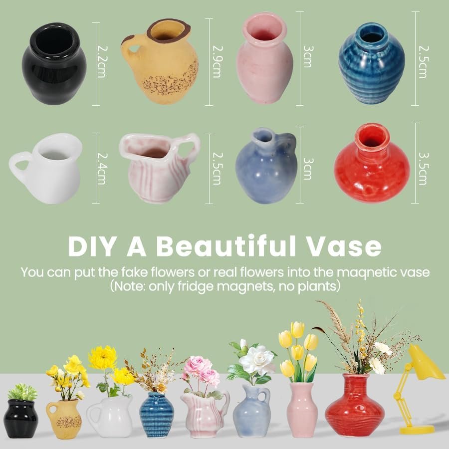 wholesale mini ceramic vase magnets for fridge, magnetic mini table lamp, funny small plant magnets,funny 3d plant vase for refrigerator decoration in kitchen, locker, or office(8 pack+1) factory & supplier oem