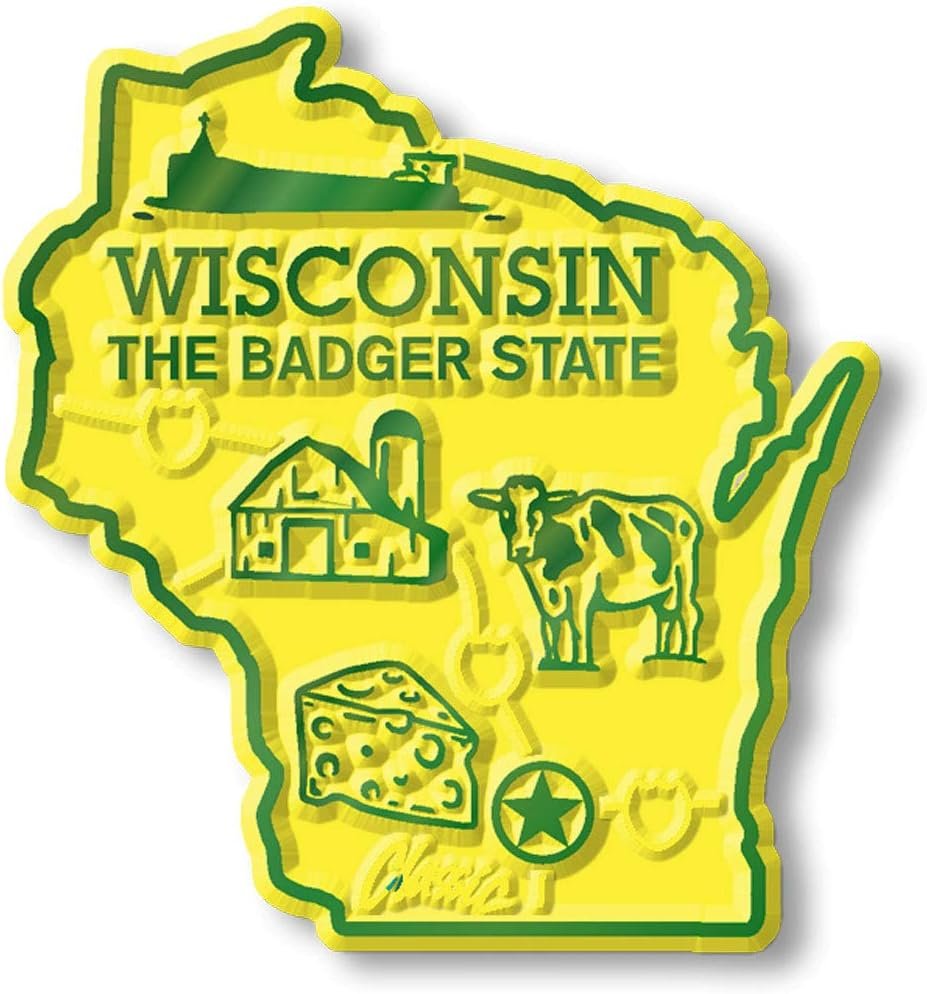wholesale wisconsin six-piece state magnet set by classic magnets, includes 6 unique designs, collectible souvenirs made in the usa factory & supplier oem