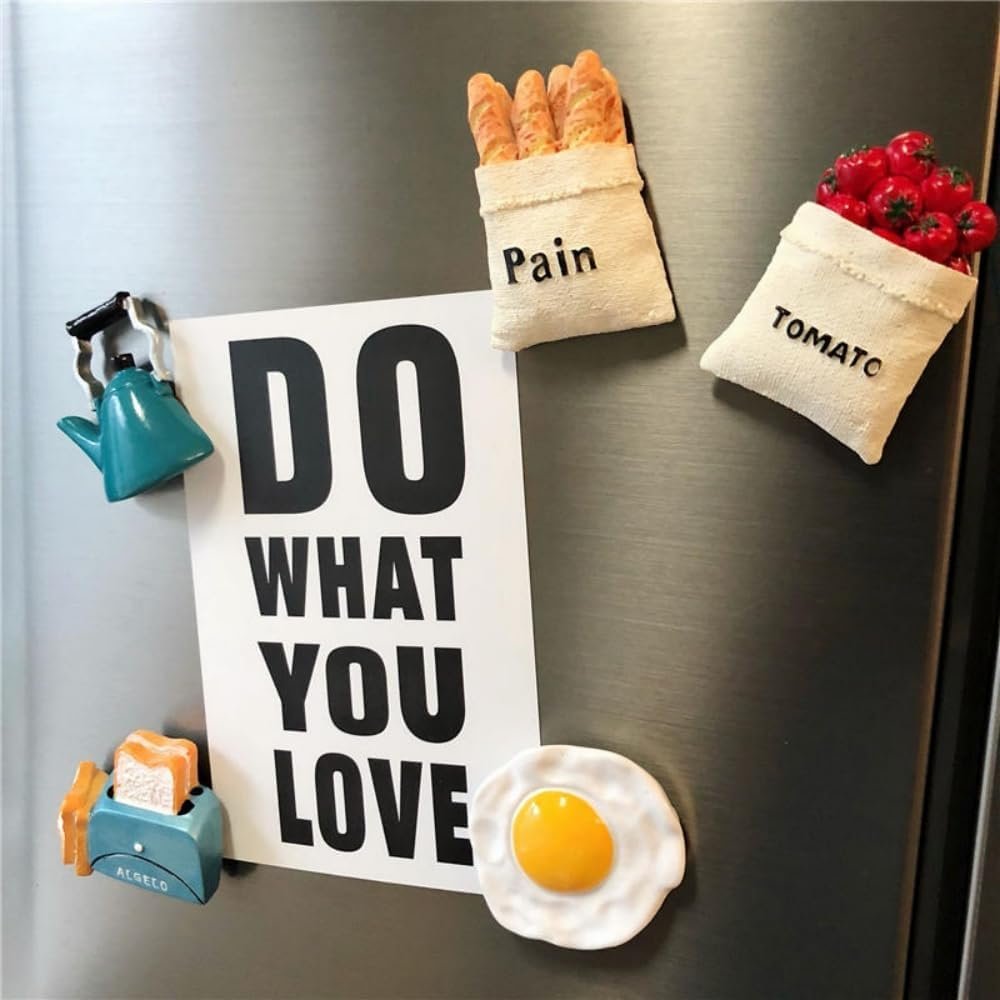 wholesale food refrigerator magnets for home kitchen decor, funny decorative fridge magnets, miniature food mode, with eggs coffee mug bread magnet factory & supplier oem