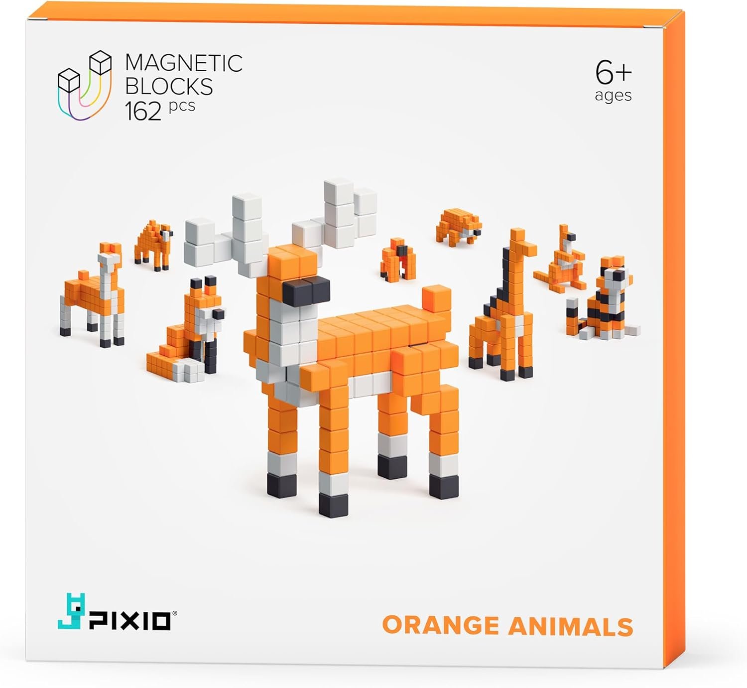 wholesale pixio magnetic cubes - orange animals - building toys in pixel art style - animal figures - arts and crafts kids toys - building blocks - learning toys - 162 pcs factory & supplier oem