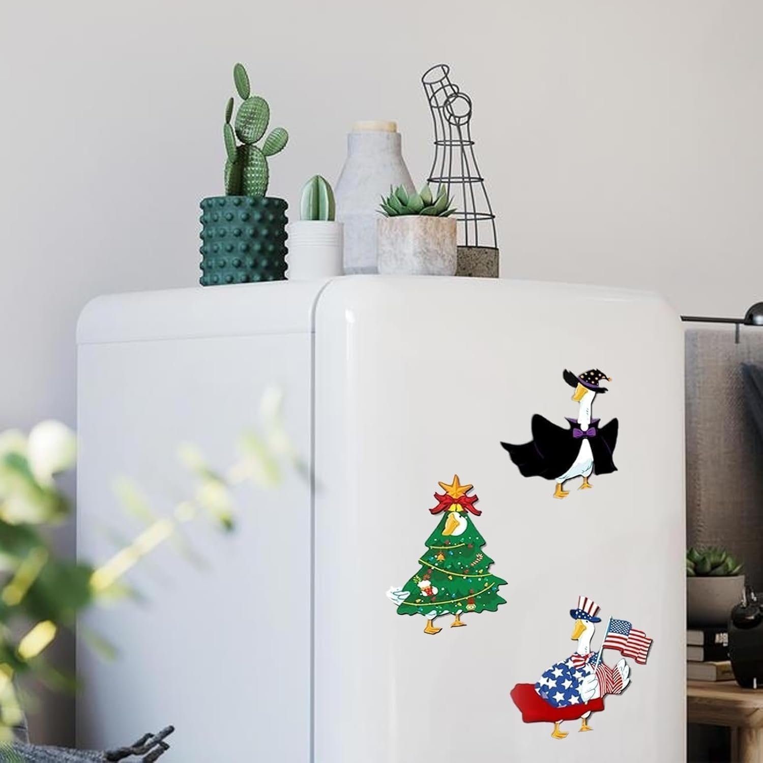 wholesale emilye292 fridge goose magnets, goose dress up magnet set, 3pcs goose magnets for fridge with 11pcs different festival outfit funny seasonal holiday sign home decoration for car refrigerators factory & supplier oem