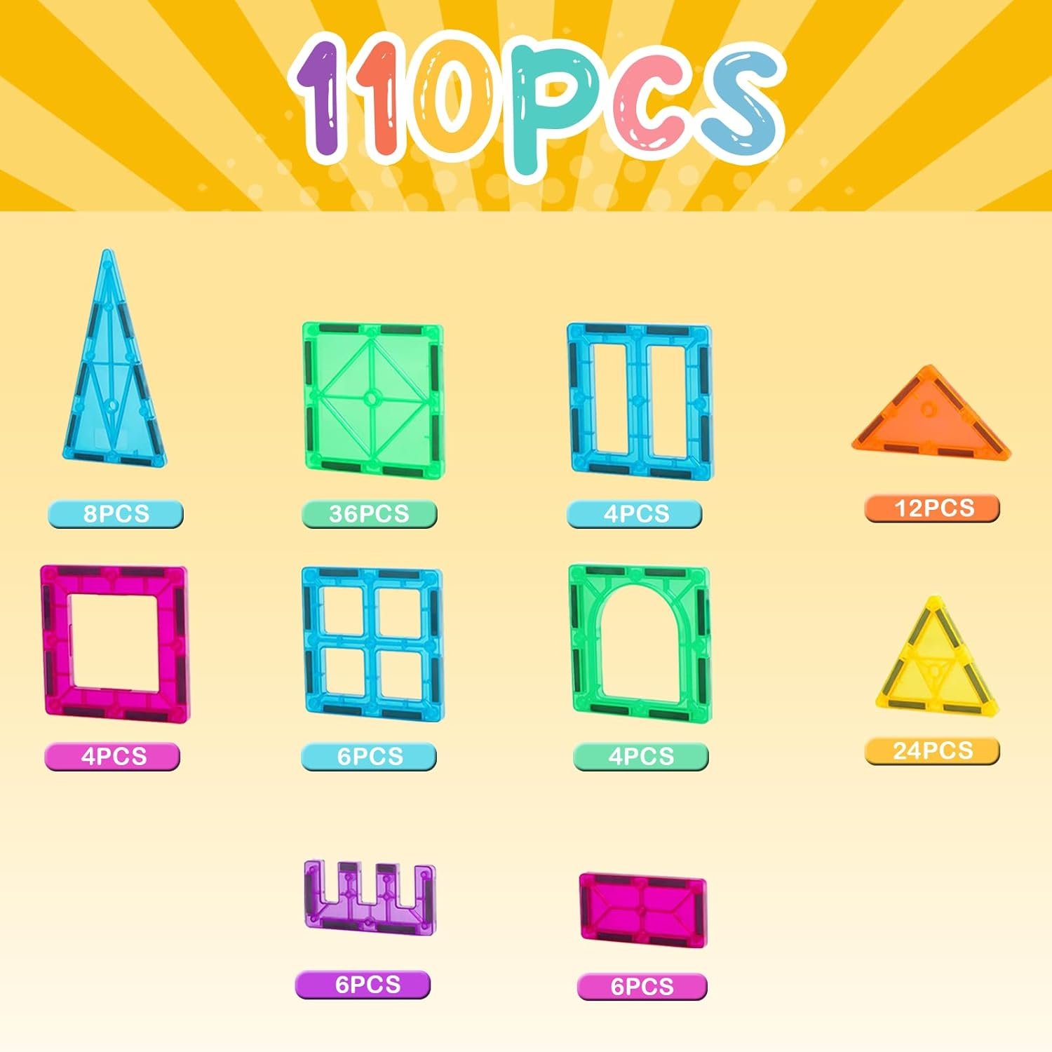wholesale fnjo magnetic tiles, 110pcs magnet building set, magnetic building blocks,construction stem learning and playing toys for kids, montessori toy for preschool boys girls toddlers classroom must-haves factory & supplier oem
