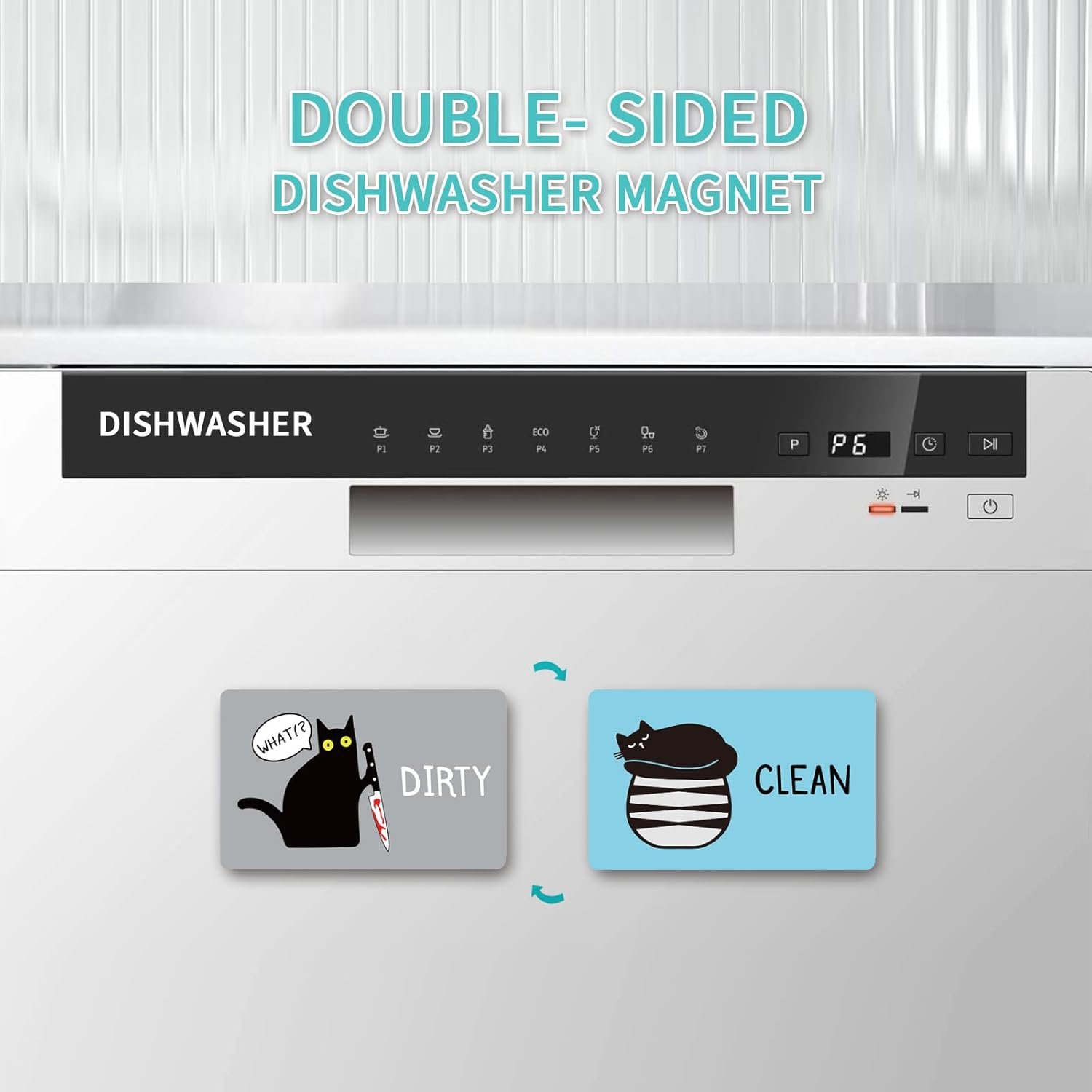wholesale funny dishwasher magnet clean dirty sign universal double sided refrigerator magnet cute black cat cartoon magnets flip with magnetic plate indicator sign for kitchen home decor g factory & supplier oem