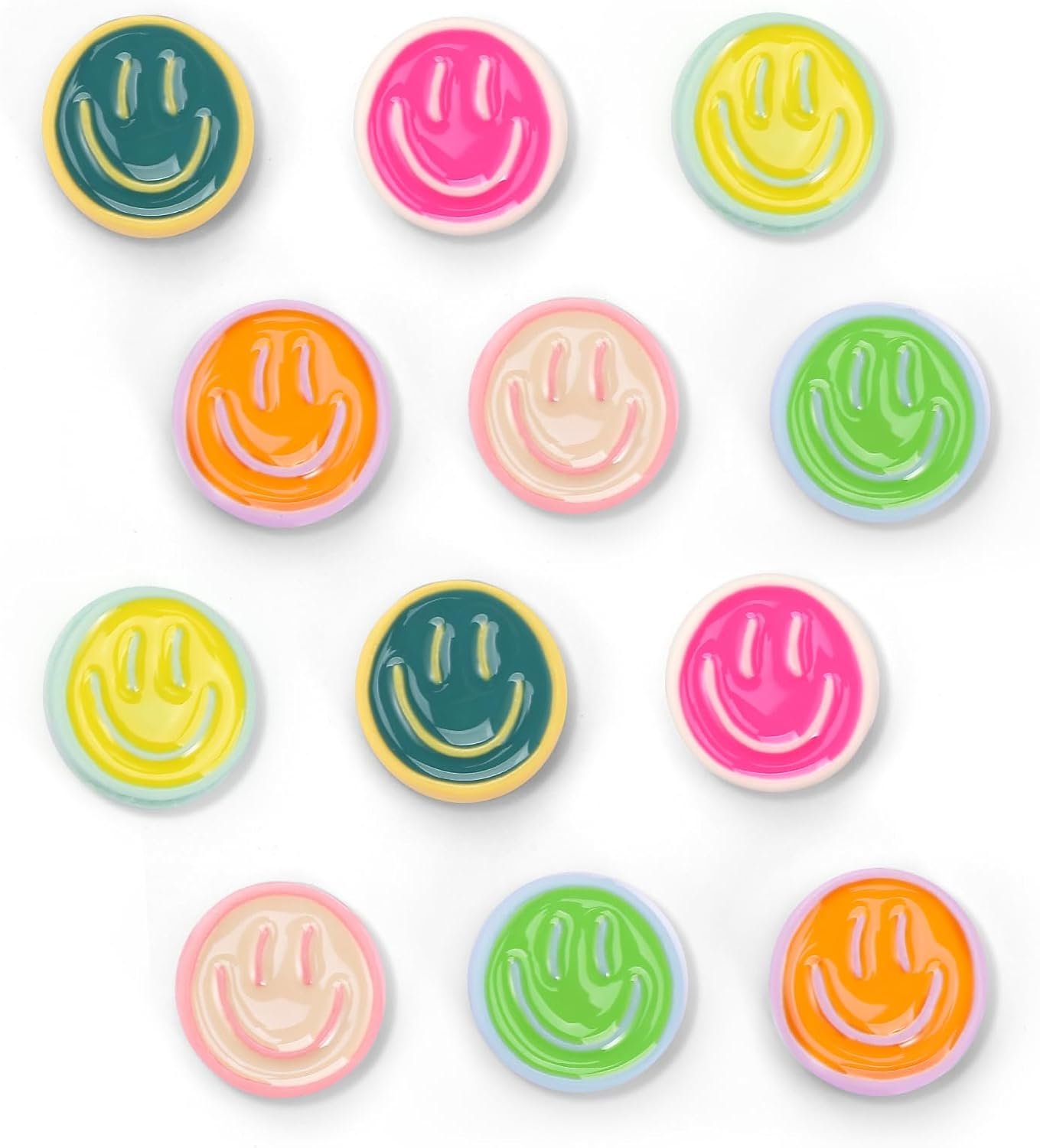 wholesale 12pcs fridge magnet, cute magnets refrigerator, 6 colors resin smile face decorative magnet, colorful cute magnets for whiteboard locker cabinet for fridge classroom kitchen office factory & supplier oem