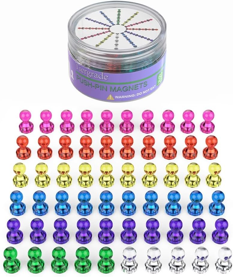 wholesale push pin magnets - tiergrade 60 pack 7 assorted color strong, office, use at kitchen home and school classroom, for refrigerator dry erase board and whiteboard. factory & supplier oem