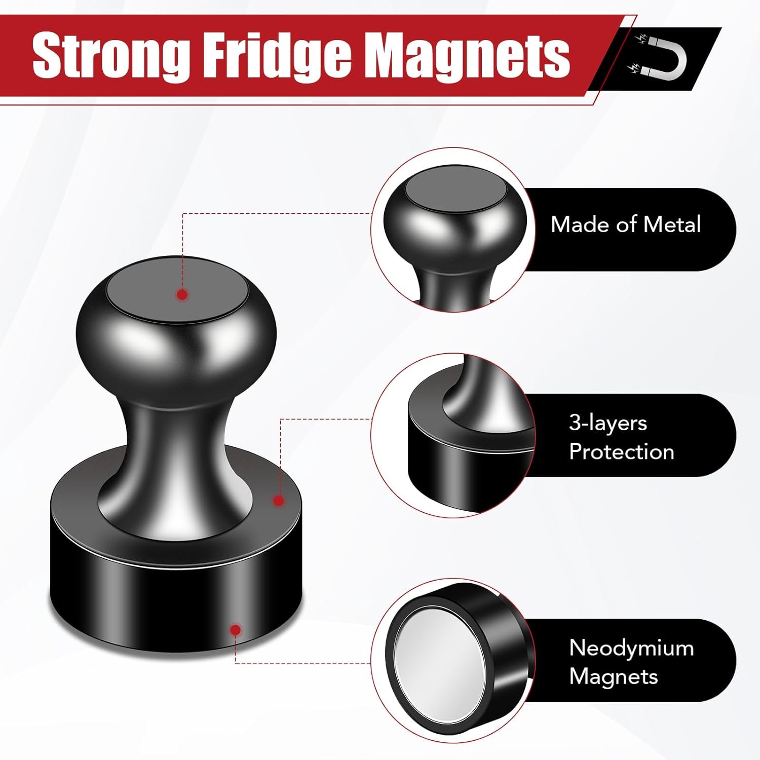 wholesale 22pcs strong refrigerator magnets - black, small, kitchen, whiteboard, locker accessories factory & supplier oem