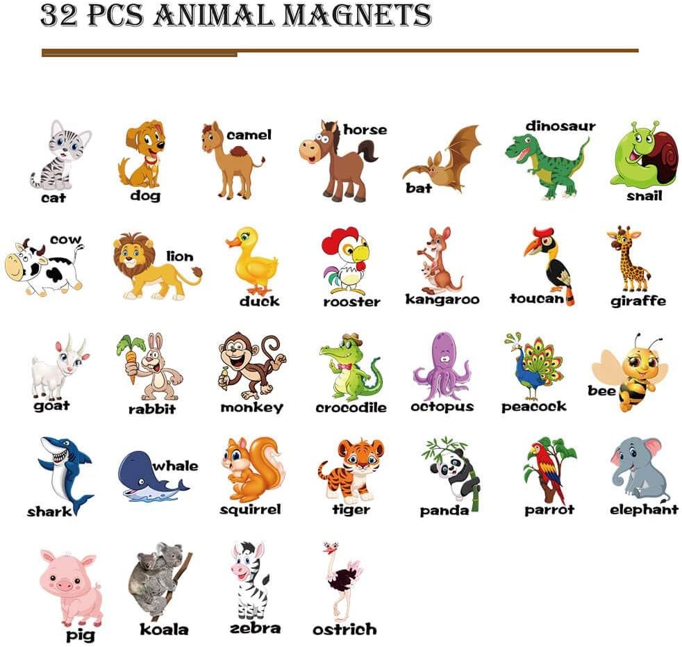 wholesale animal magnets letters refrigerator for kids toddlers 1-3, 32 fridge magnetic animal toys set with clear & big letters educational spelling early learning tool factory & supplier oem