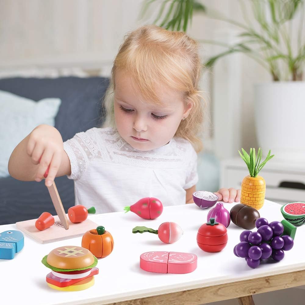 wholesale iplay, ilearn wooden play food toy, kids wood cutting magnetic fruit vegetables, toddler cooking pretend play kitchen food set, montessori educational birthday gift for age 3 4 5 6 7 year old girl boy factory & supplier oem