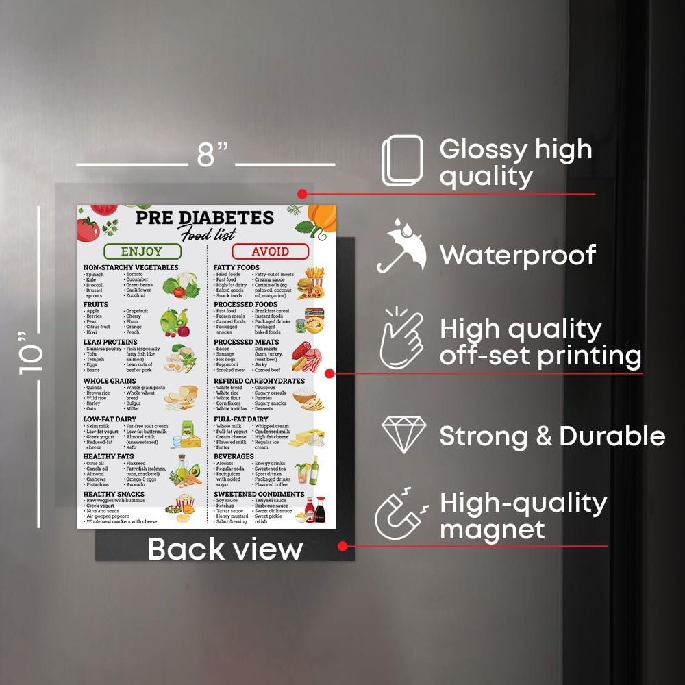 wholesale pre diabetic food list magnet for fridge, 8x10 inches low sugar food poster, prediabetics nutrition chart, managing prediabetes factory & supplier oem