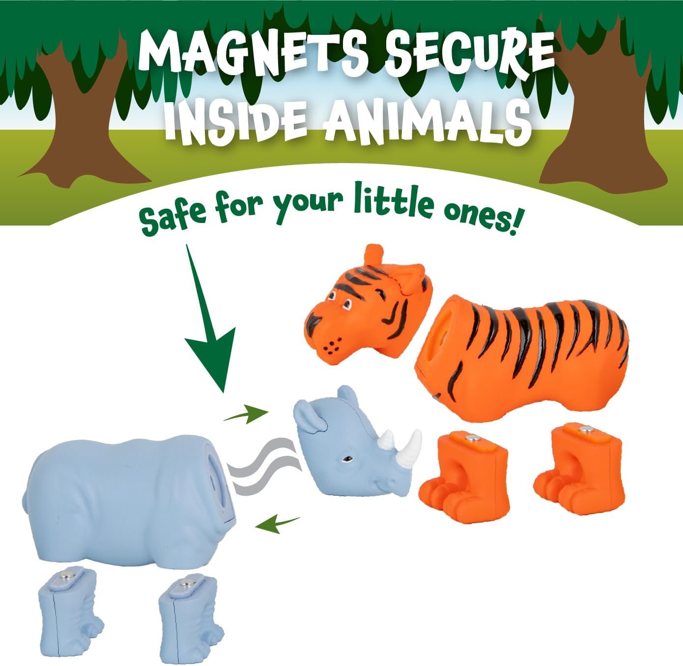 wholesale popular playthings mini magnetic mix or match animal toys with pop-up playmat, set of 7 - jungle factory & supplier oem