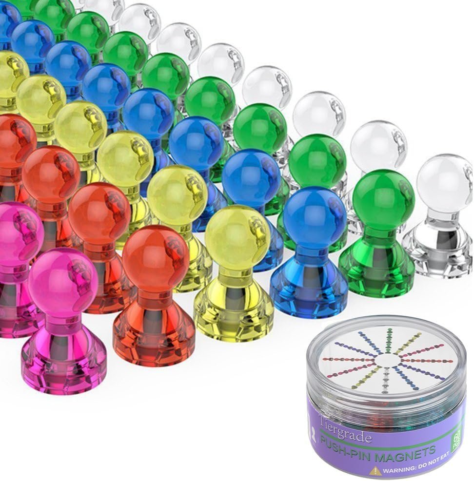 wholesale push pin magnets - tiergrade 60 pack 7 assorted color strong, office, use at kitchen home and school classroom, for refrigerator dry erase board and whiteboard. factory & supplier oem