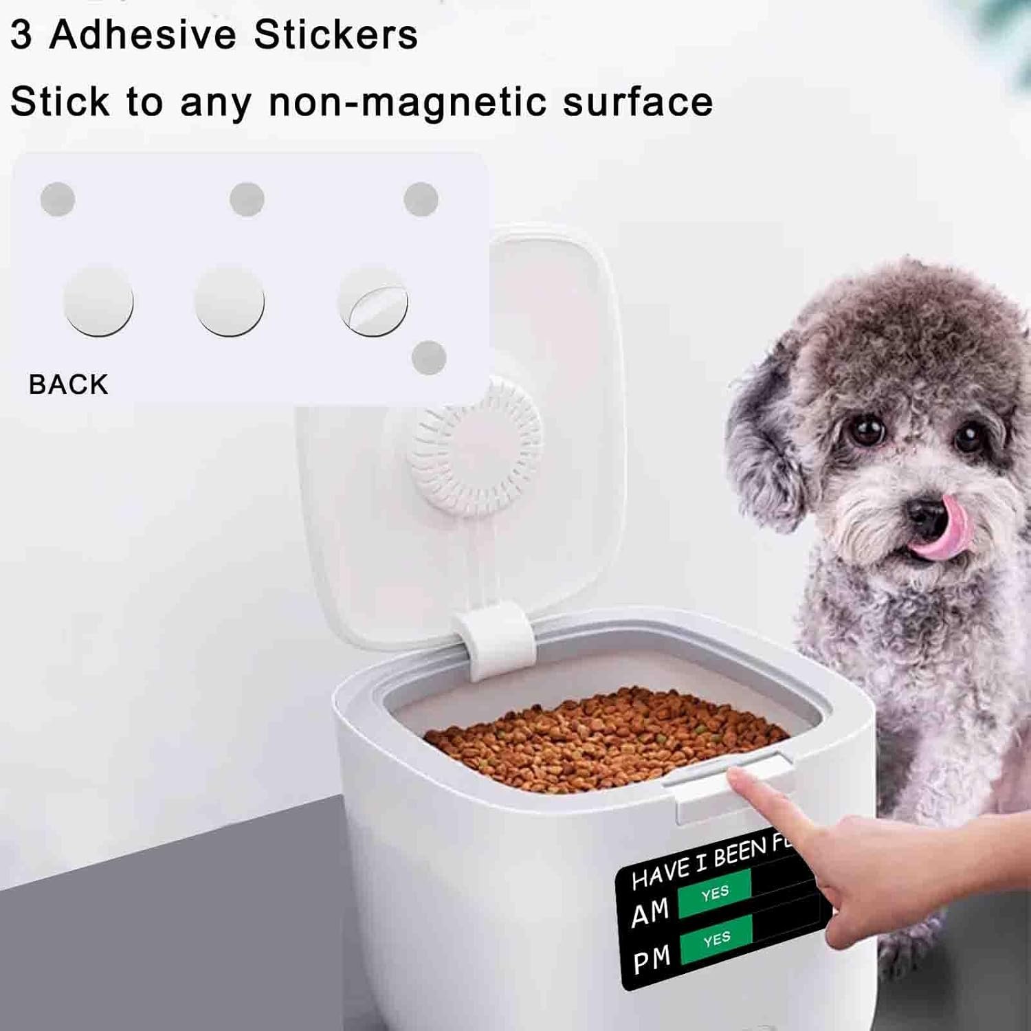 wholesale dog feeding reminder, have i been fed symbol, pet feeding magnet, feed tracker am pm, acrylic reminder slider for fridge, magnetic and adhesive sticker option-6 x 3 inches, black factory & supplier oem