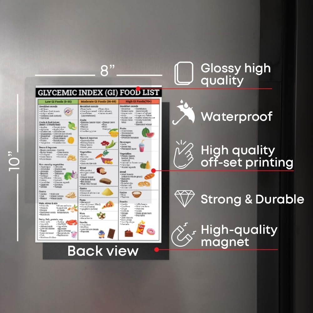 wholesale magnetic glycemic index foods list for fridge, 8x10 inches patient education poster, good for diabetes, prediabetes, low gi cheat sheet print, high blood sugar, lower insulin, gi grocery diet factory & supplier oem
