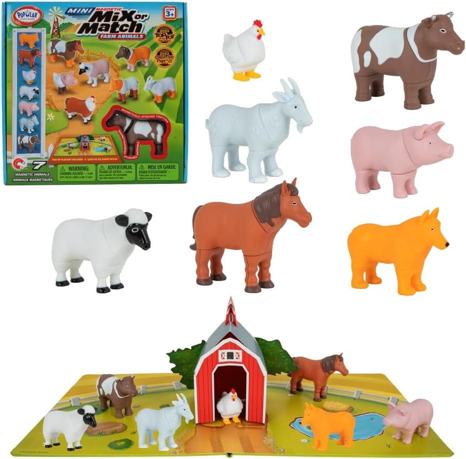 wholesale popular playthings mini magnetic mix or match animal toys with pop-up playmat, set of 7 - farm factory & supplier oem