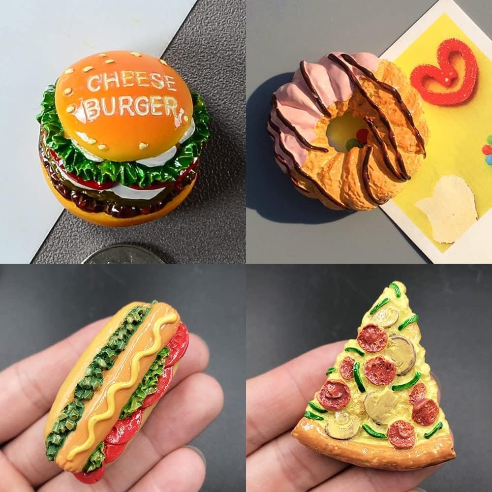 wholesale 5 pcs cute food refrigerator magnets fridge stickers, hamburger doughnut ice cream hot dog pizza fridge magnets for kitchen home decoration office whiteboard locker magnets factory & supplier oem