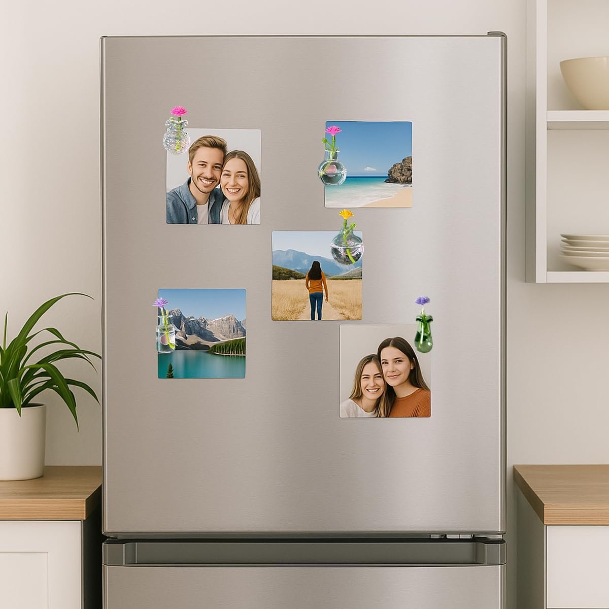 wholesale cute mini vase magnets for fridge, tiny magnetic flower glass vases refrigerator accessories, funny aesthetic plant pot magnets for locker office kitchen decoration, small magnet bud plant factory & supplier oem
