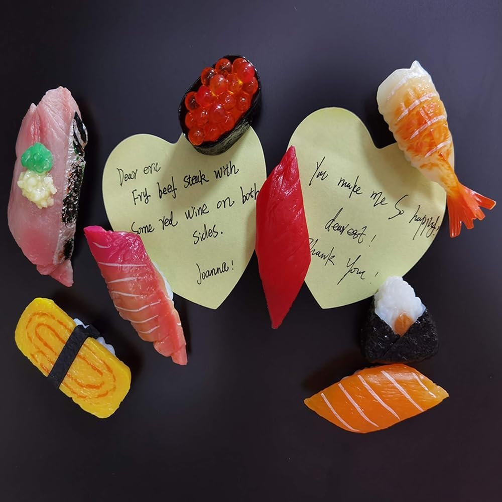 wholesale 10pcs japanese food cute sushi refrigerator magnet set - fun magnets for fridge, whiteboard - fake sushi play toys for dollhouse, kitchen decor - perfect for sushi lovers (sushi magnets) factory & supplier oem