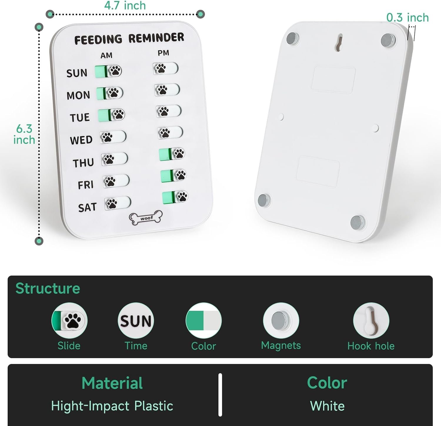 wholesale yauyik dog feeding reminder, magnetic reminder sticker, am/pm daily indication chart feed your pets, fridge magnets and double sided tape, helps you to track pet feeding & medication (white) factory & supplier oem