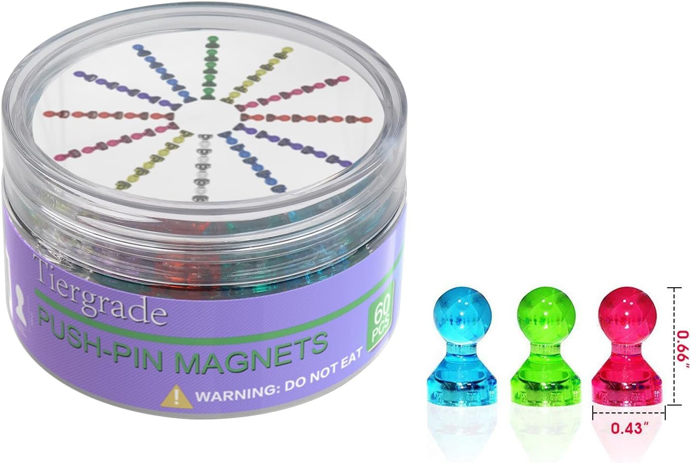 wholesale push pin magnets - tiergrade 60 pack 7 assorted color strong, office, use at kitchen home and school classroom, for refrigerator dry erase board and whiteboard. factory & supplier oem