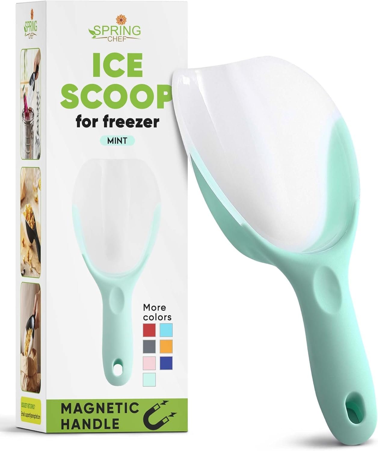 wholesale spring chef dog food scoop, contoured translucent flexi-plastic pet food scooper with soft grip handle, kitchen magnetic ice scoop for freezer, ice machine, popcorn, flour, coffee bean - mint factory & supplier oem