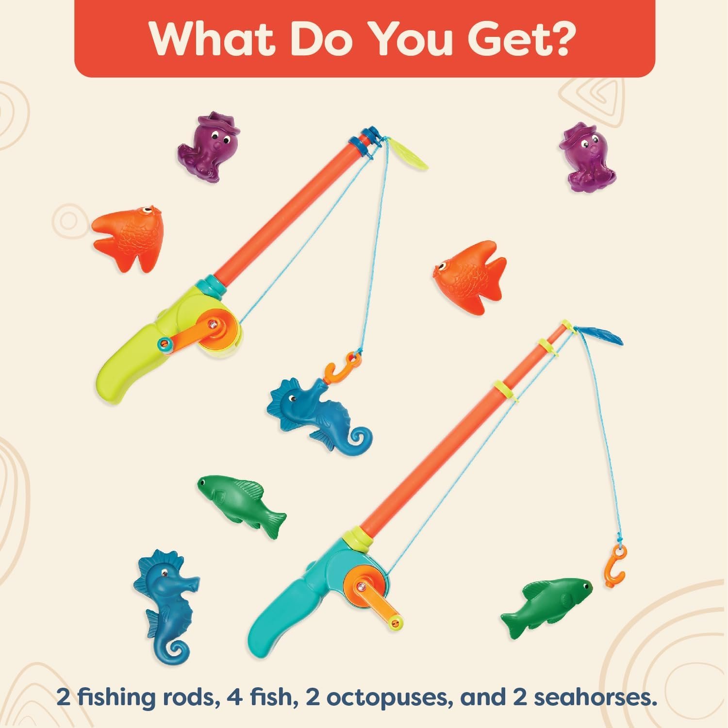 wholesale b. toys - little fisher's kit magnetic fishing playset - 2 rods & 8 color-changing sea animals for pool, tub play - educational toddler toys for hand-eye coordination - ages 3+ factory & supplier oem