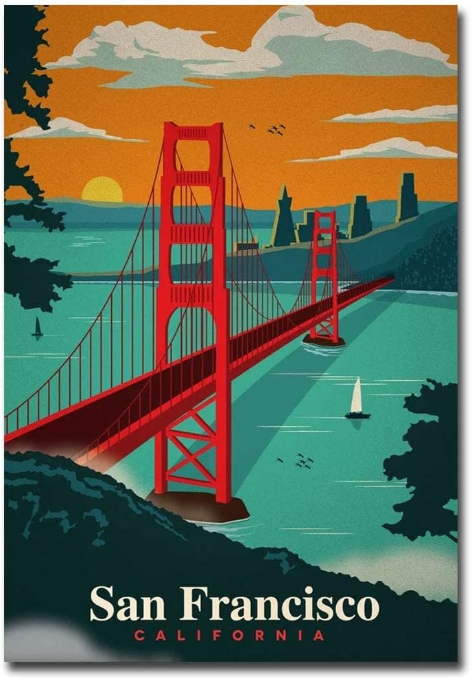 wholesale golden gate bridge san francisco vintage travel art refrigerator magnet size 2.5