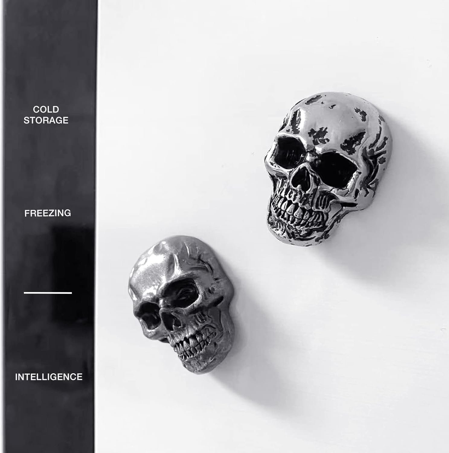wholesale 6 pcs skull stainless steel refrigerator magnets,cool,strong,cute,unique funny goth decorative fridge magnets for adults, boys,for kitchen,office whiteboards,lockers,imanes para refrigerador (black)… factory & supplier oem