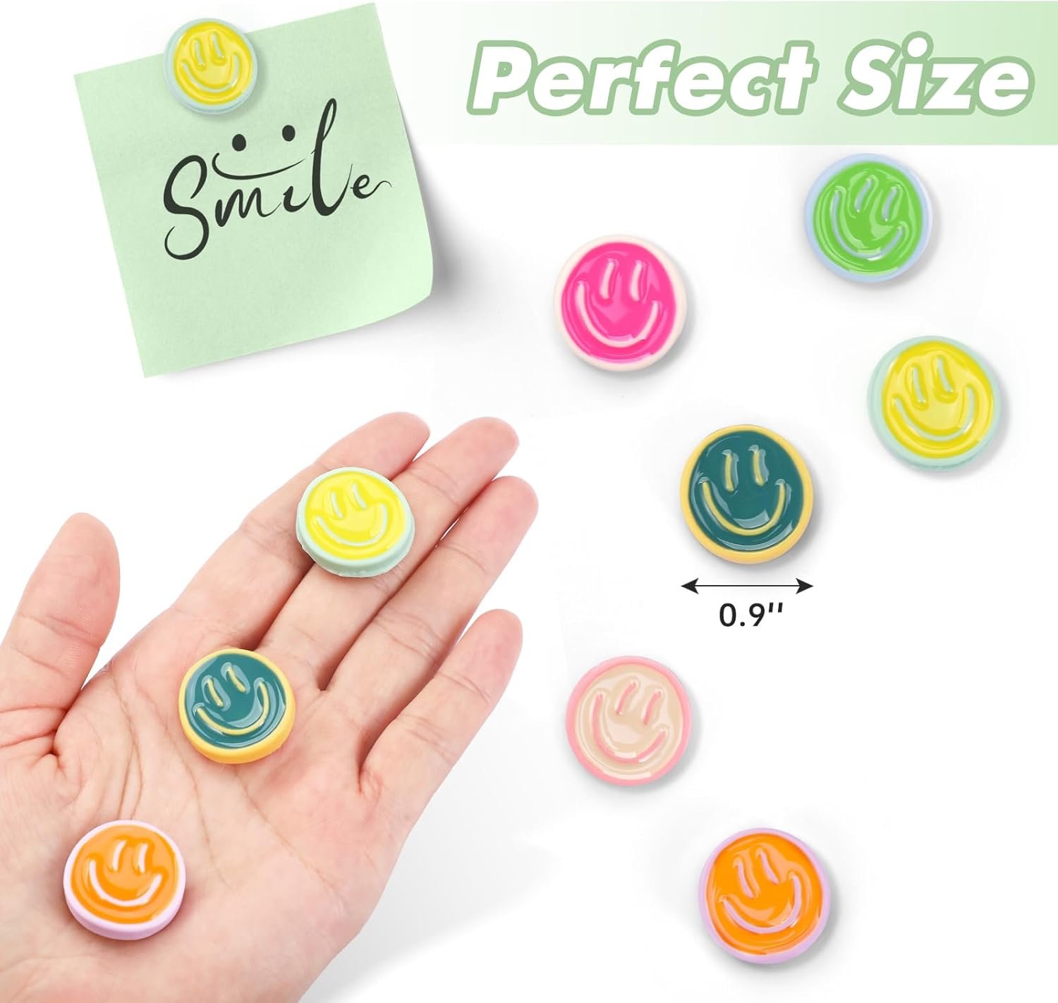 wholesale 12pcs fridge magnet, cute magnets refrigerator, 6 colors resin smile face decorative magnet, colorful cute magnets for whiteboard locker cabinet for fridge classroom kitchen office factory & supplier oem