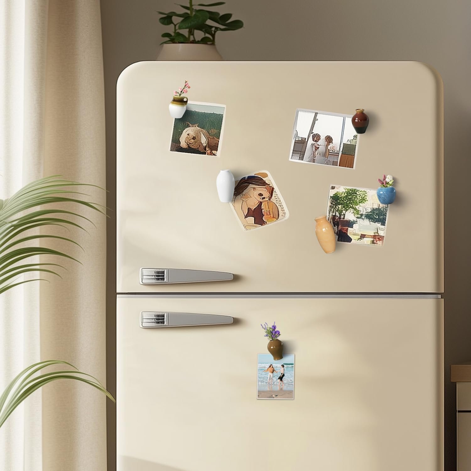 wholesale cute mini ceramic vase fridge magnets, funny small plant magnets, tiny 3d plant vase for refrigerator decoration kitchen locker kitchen office (6 pack) factory & supplier oem