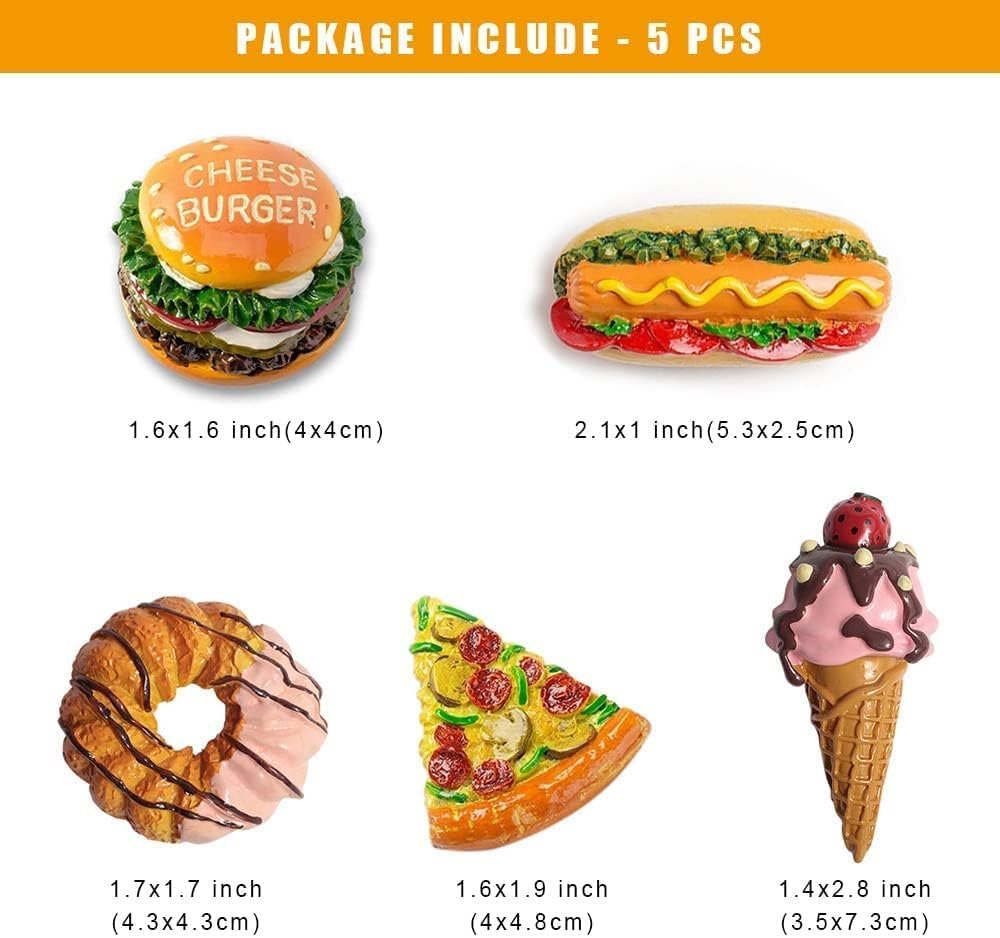 wholesale 5 pcs cute food refrigerator magnets fridge stickers, hamburger doughnut ice cream hot dog pizza fridge magnets for kitchen home decoration office whiteboard locker magnets factory & supplier oem