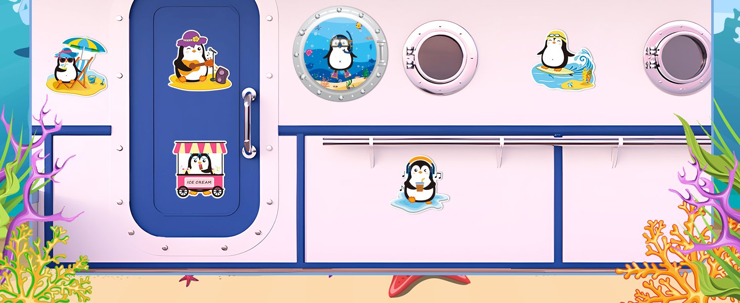 wholesale 6pcs large penguins cruise door magnets decorations, funny cruising magnetic ship cabin door decor, cute penguins animal magnet sticker for fridge car carnival party factory & supplier oem