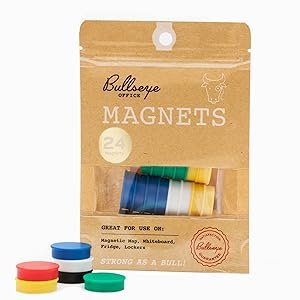 wholesale bullseye office 24 round assorted color fridge magnets, button shaped, small colorful magnetic discs for kitchen, cabinet or classroom, perfect whiteboard supplies for teachers (assorted color) factory & supplier oem