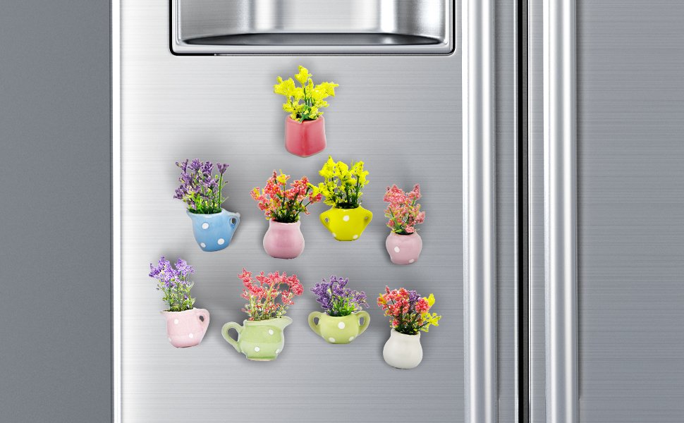 wholesale 9pack cute mini vase magnets for fridge, mini ceramic vase refrigerator magnets, funny plant magnet for refrigerator decoration kitchen locker kitchen office factory & supplier oem
