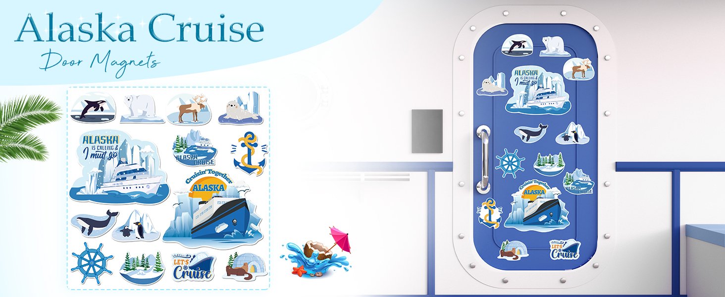 wholesale 14 pcs cruise door decorations magnetic, glacier cute animals cruising together alaska cruise door magnets, alaska cruise essentials door signs for ship cabin door decor factory & supplier oem
