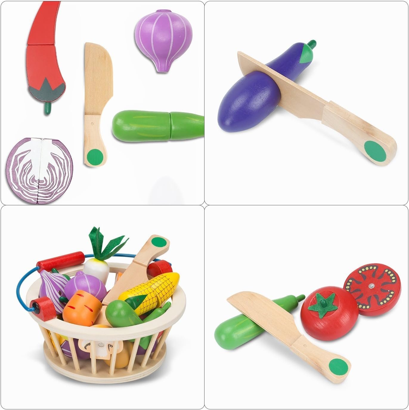 wholesale victostar magnetic wooden cutting fruits vegetables food play toy set with basket for kids factory & supplier oem