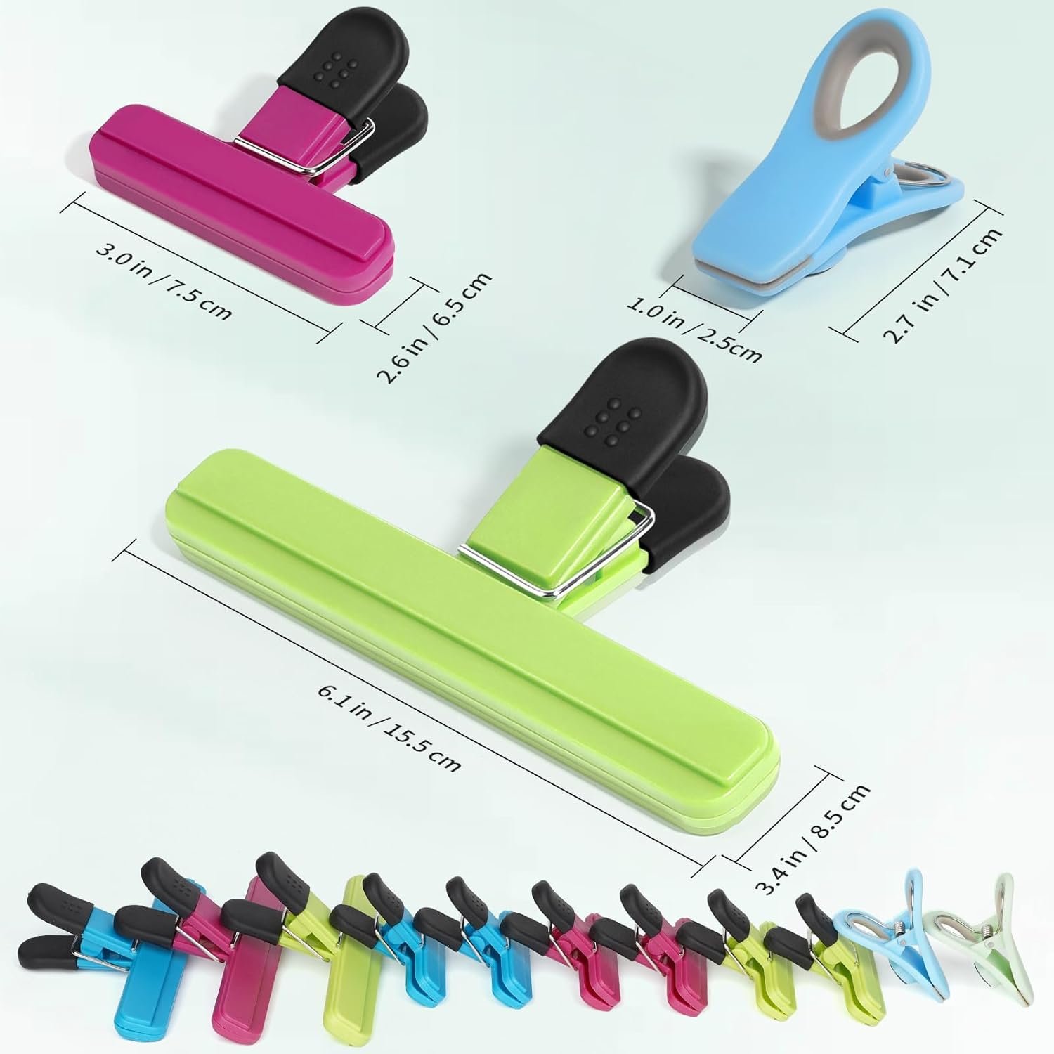 wholesale leezmark 11 pcs chip clips, bag clips for food storage, assorted sizes potato chip clips magnetic bag clips for chip bread snack clips, heavy duty bag sealing clips food clips factory & supplier oem