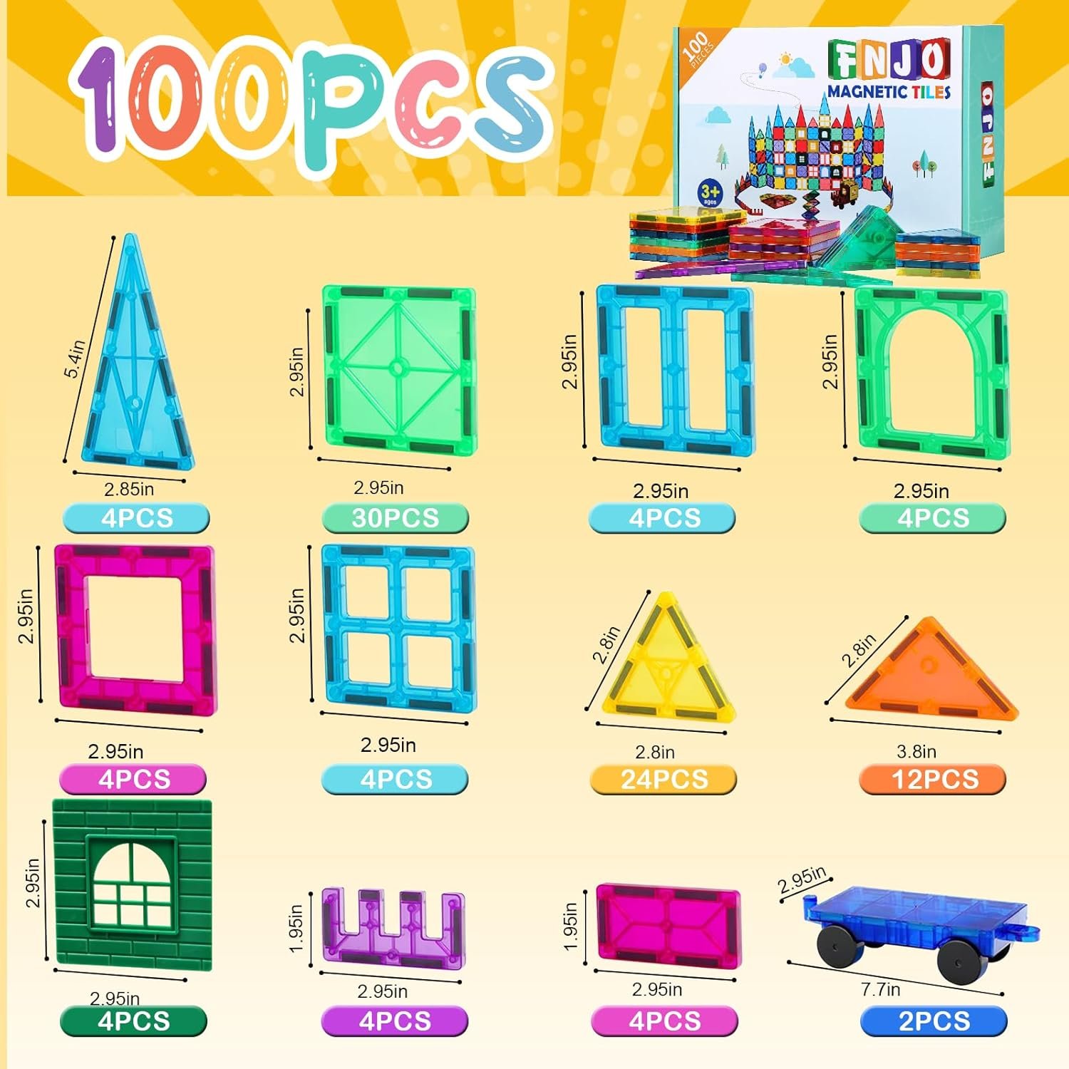 wholesale fnjo magnetic tiles, 100pcs building blocks, magnets building set, stem construction stacking toy gift for kids 3+ boys and girls preschool kindergarden toy factory & supplier oem