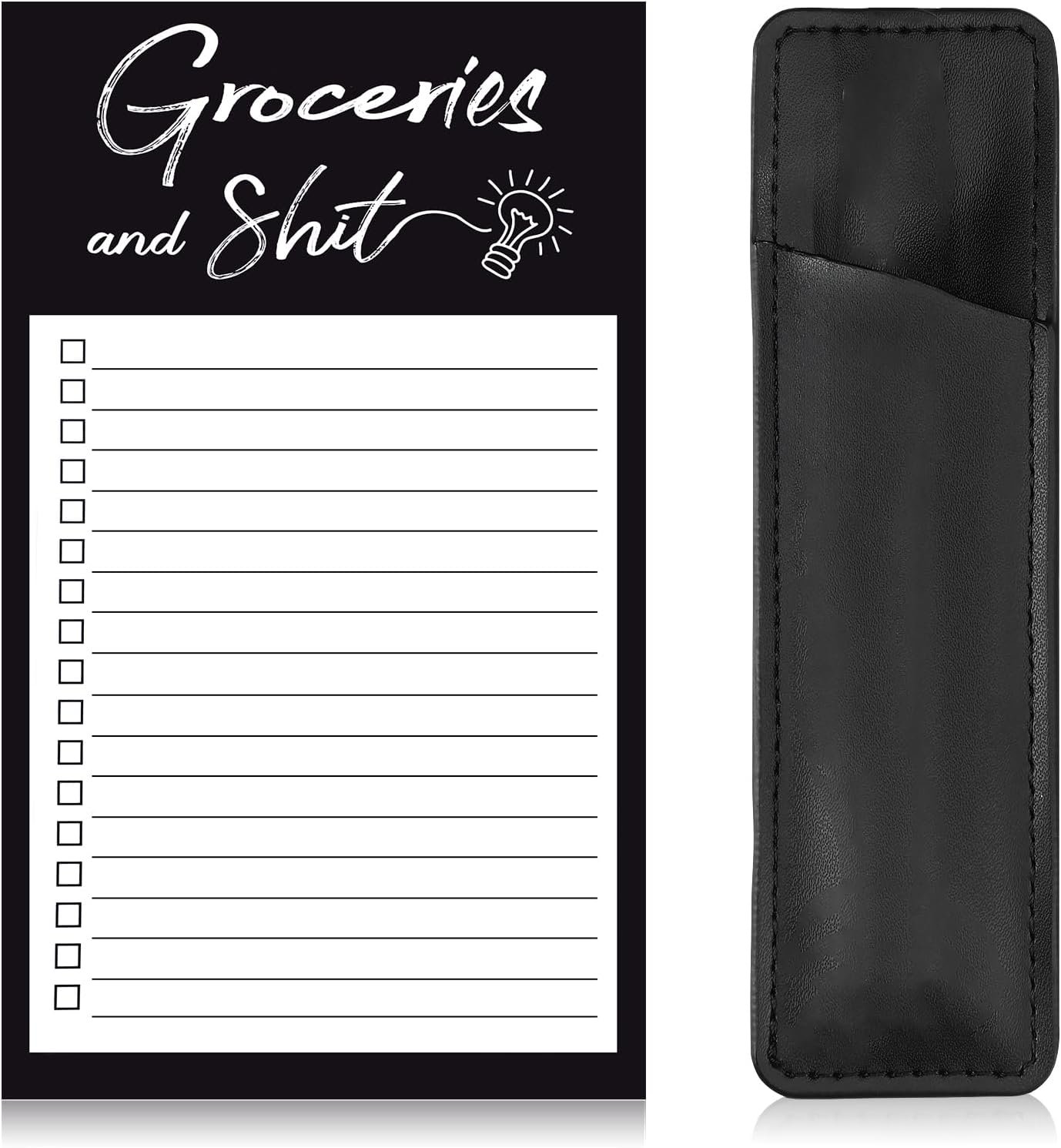 wholesale grocery list pads funny memo notepad magnet refrigerator notepad with 1 piece pen holder magnetic pu leather marker pouch for shopping and to do lists (black, stripe style) factory & supplier oem