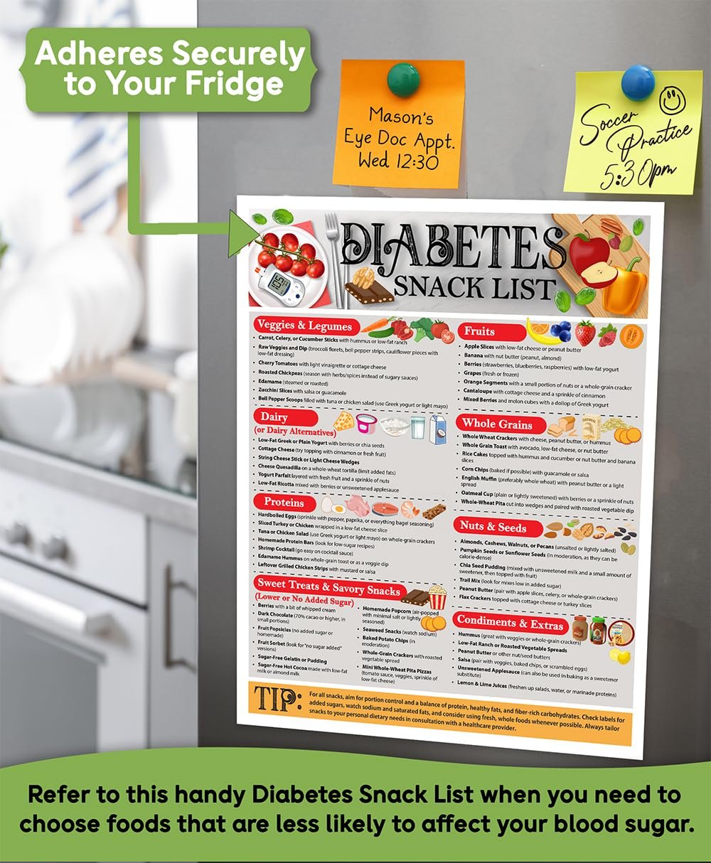 wholesale magnetic 8.5x11 diabetes snack list fridge magnet – healthy low-sugar diet planner, low-carb nutritional guide & visual aid for meal planning, balanced diabetics chart, waterproof & humidity resistant factory & supplier oem