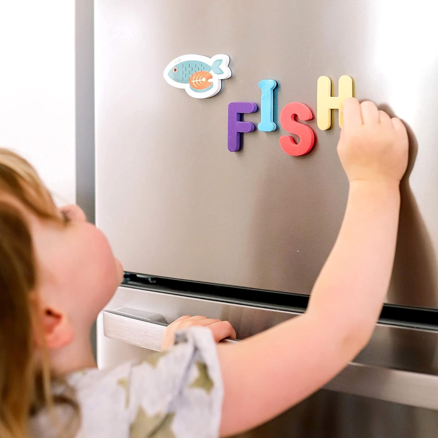 wholesale curious columbus toddler magnets – set of 52 fridge magnets for kids – includes 26 large foam food pieces and 26 abc alphabet letters for learning and play factory & supplier oem