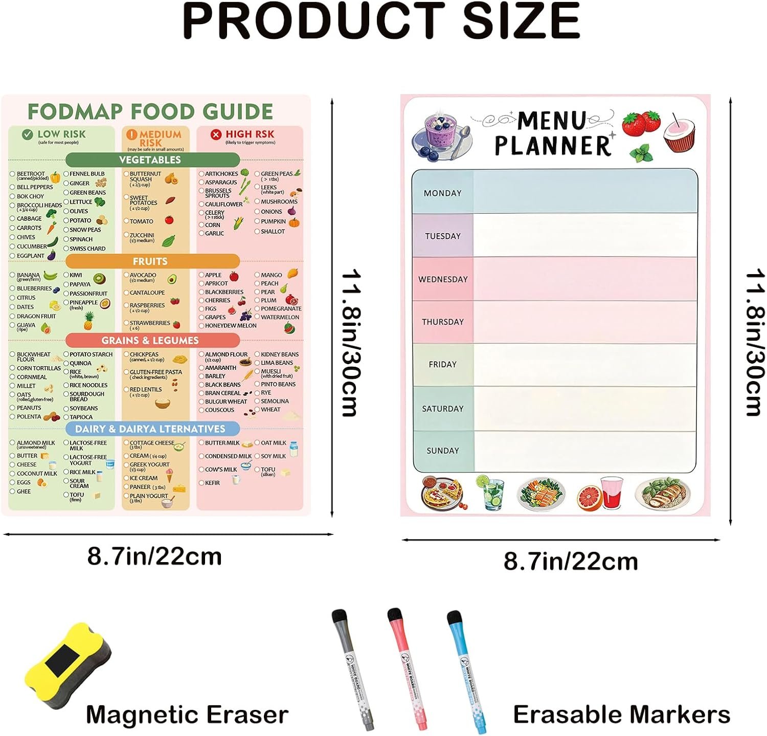 wholesale fodmap chart fridge magnet with menu planner set - 12”x8.6” low fodmap food guide magnetic meal planner dry erase board, ibs diet chart refrigerator magnet journal factory & supplier oem