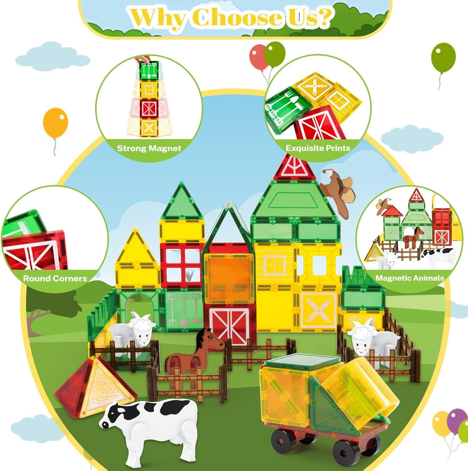 wholesale magnetic tiles building blocks,76pcs farm animals magnetic blocks tiles toys for kids toys ages 3-5 + with magnetics animals stem gifts for boys sensory play for girls preschool learning factory & supplier oem