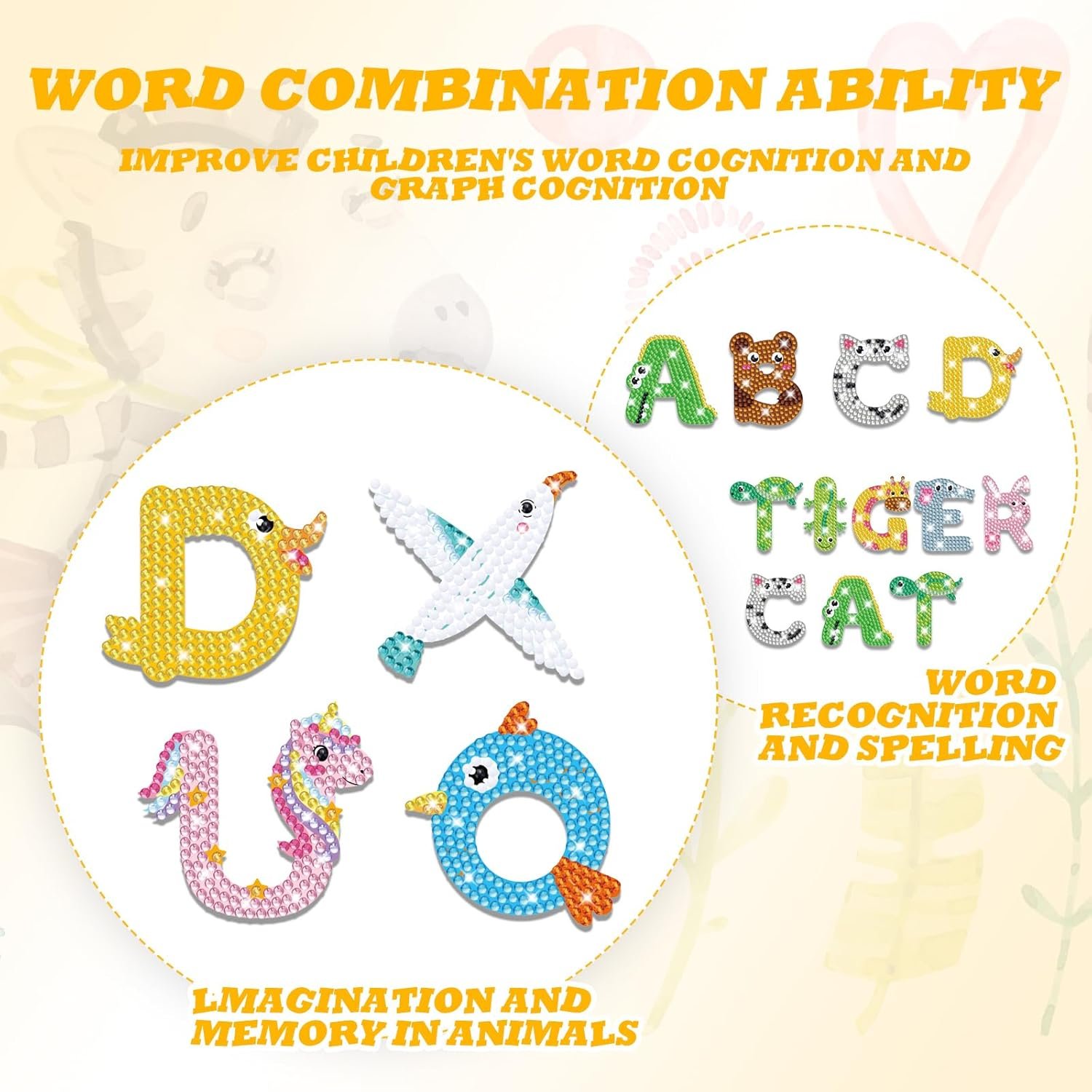 wholesale 26 pcs diamond art painting magnets cartoon animal alphabet letters for toddler kid fridge abc magnetic letters educational toy set for preschool learning spelling, birthday baby shower parties gift factory & supplier oem