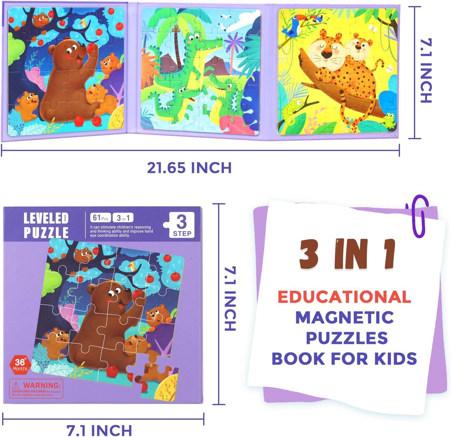 wholesale magnetic puzzles for kids ages 3-5, 3 in 1 toddlers animal magnetic jigsaw puzzle, kids travel puzzles toys, preschool learning toy for kids 3-8 year (animal forest) factory & supplier oem
