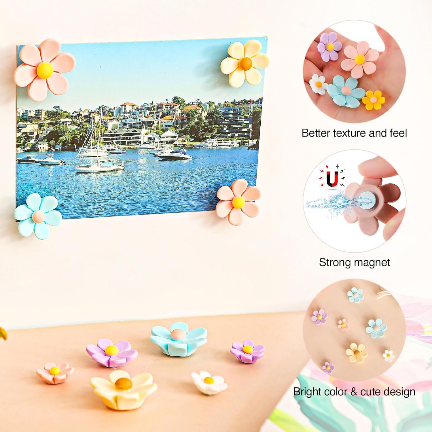 wholesale homestheix - 3d flower magnets for fridge 16 pcs - fridge magnets cute - strong refrigerator magnet - adorable decorations for office - colorful kitchen decor - cute desk accessories for whiteboard factory & supplier oem