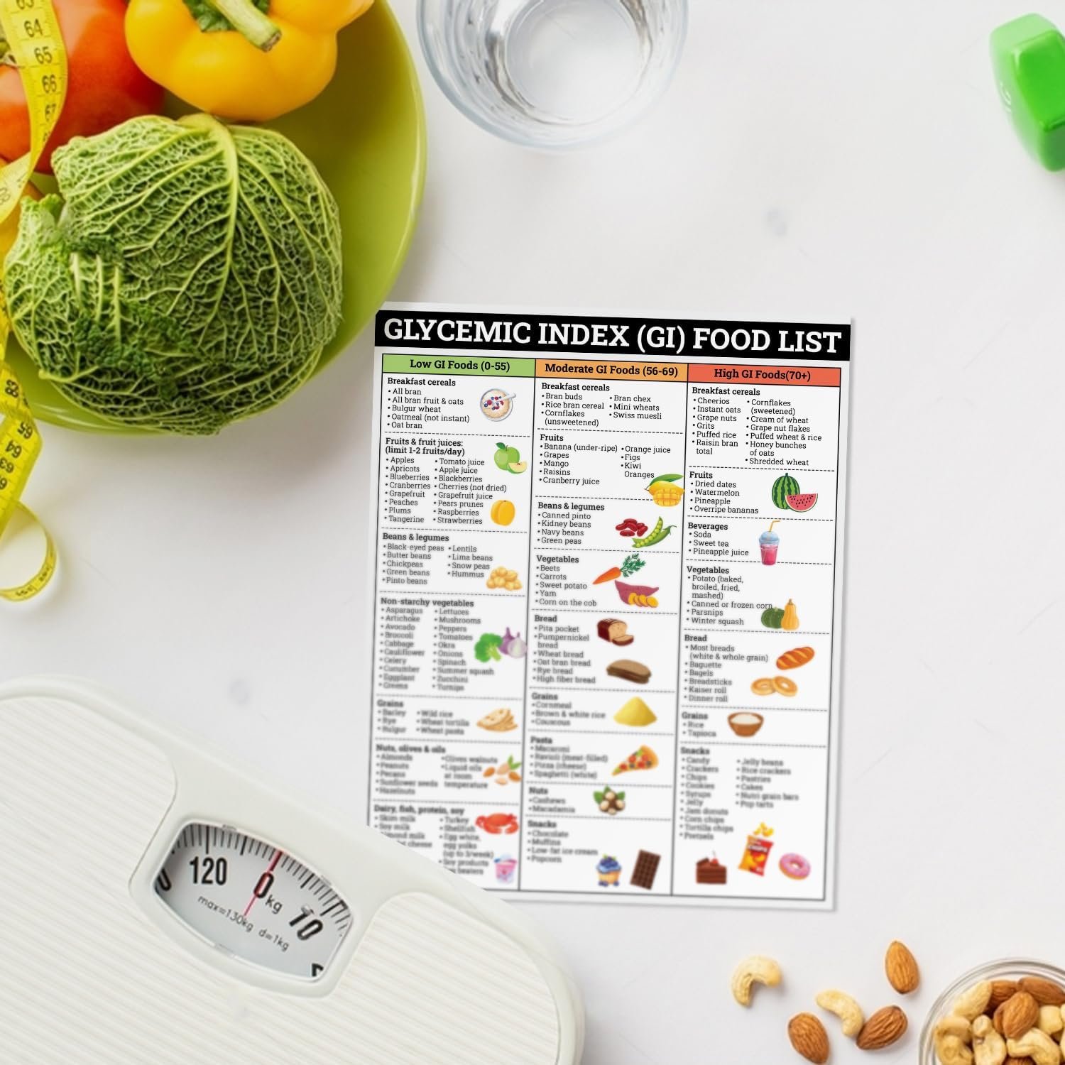 wholesale magnetic glycemic index foods list for fridge, 8x10 inches patient education poster, good for diabetes, prediabetes, low gi cheat sheet print, high blood sugar, lower insulin, gi grocery diet factory & supplier oem